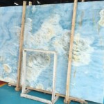 Blue onyx slab and tiles for countertops