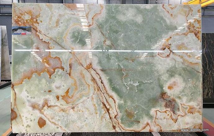 Green onyx slab and tiles for countertops