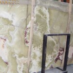 Green onyx slab and tiles for countertops