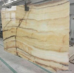 Yellow high glossy onyx slab and tiles for countertops